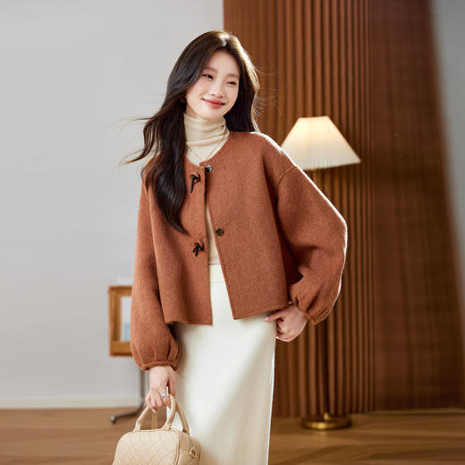 红色轻奢显瘦双面呢羊毛大衣，小香风毛呢短外套HR-ZYIF2637 商品图2