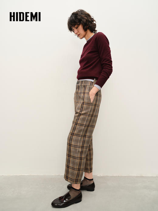 HIDEMI色织格纹九分裤复古格子日常气质直筒休闲裤宽松阔腿裤 商品图4