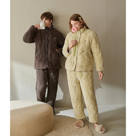 芬腾情侣睡衣冬季三层加厚夹棉珊瑚绒套装男女士抗静电保暖家居服