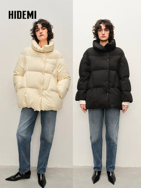 HIDEMI 超保暖白鸭绒两件套收纳背包配套加厚款羽绒大衣 白色/黑色