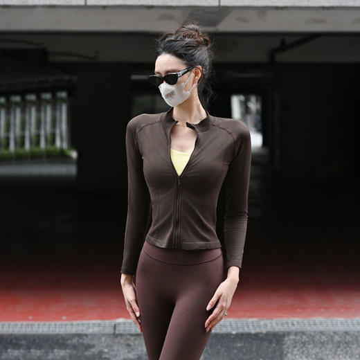 Beemen高弹修身无缝运动外套女 小立领长袖 防磨透气 跑步瑜伽羽毛球户外健身服 商品图0
