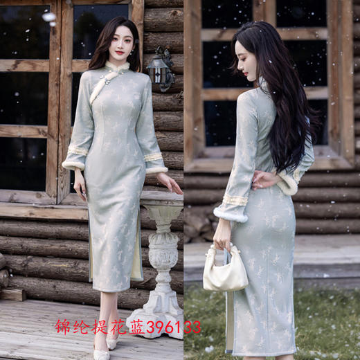 GX时尚改良新中式长款毛领年轻少女款旗袍2025秋冬款日常旗袍 商品图2