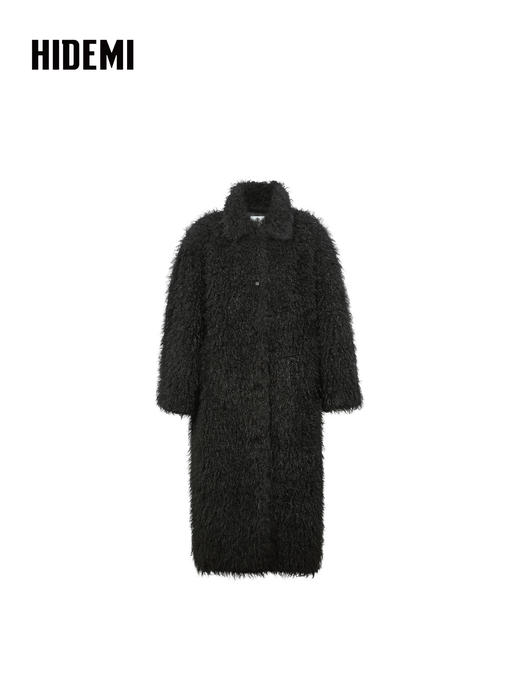 HIDEMI 大秀款进口环保卷毛长毛翻领廓形肩复古感加厚款大衣 商品图12