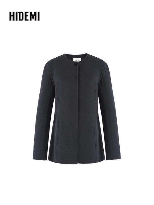 HIDEMI 雾霾灰蓝斗篷两件套式美利奴羊毛双面呢短款大衣 商品图7