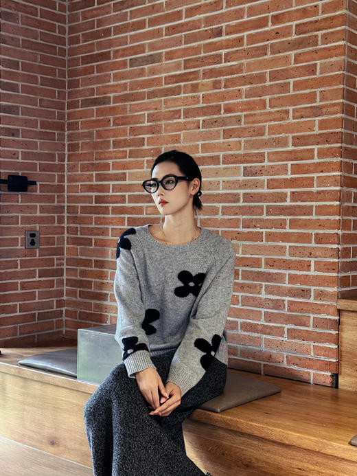 【山花烂漫】噢蜜ooomeooo四叶草提花羊绒套头衫 商品图4