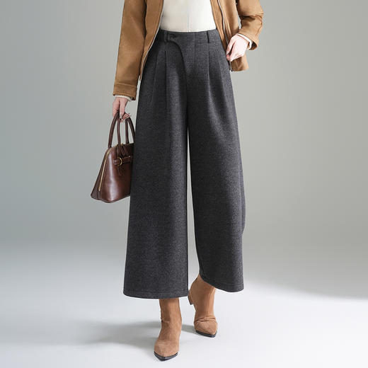 QYM 9532-Y高腰宽松毛呢阔腿裤气质厚款羊毛裤 商品图0