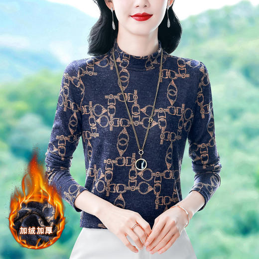 半高领长袖印花T恤，修身显瘦洋气内搭小衫KQL-644G9238 商品图0