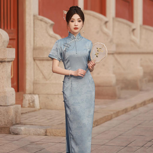 SC19522 国风中式长款改良旗袍2025新款年轻款女民国复古修身短袖平时可穿 商品图1