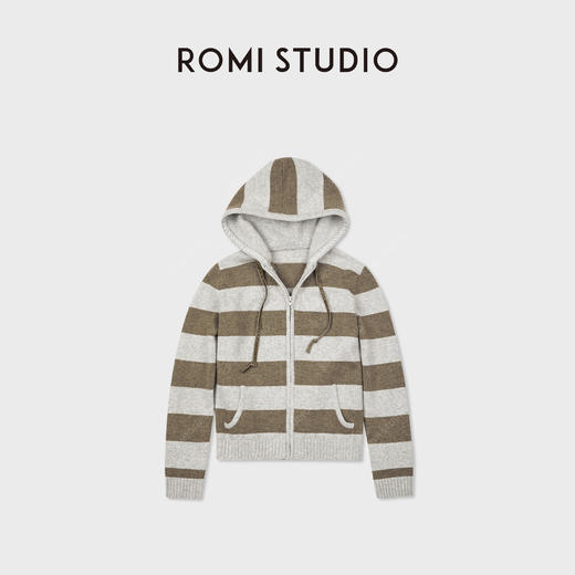 ROMI STUDIO“松弛慵懒”纯羊毛细密绒感低饱和条纹卫衣 RWCAW66645 商品图1