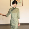 SC17346绿色国风中式长款秋季七分袖旗袍改良年轻款女复古修身收腰春秋装 商品缩略图4