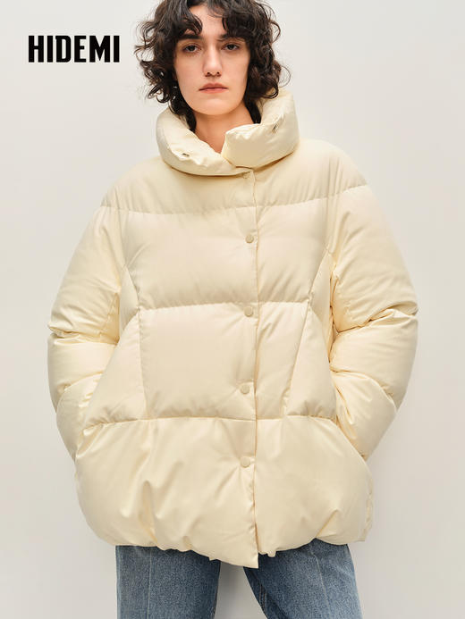 HIDEMI 超保暖白鸭绒两件套收纳背包配套加厚款羽绒大衣 白色/黑色 商品图1