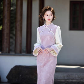 时尚改良年轻少女款针织长袖旗袍新款日常可穿倒大袖旗袍SYK211115