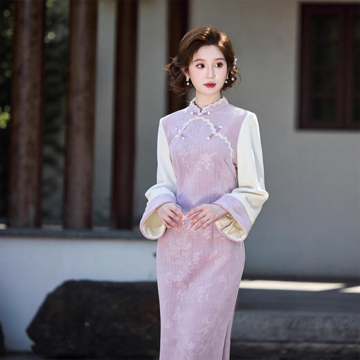 时尚改良年轻少女款针织长袖旗袍新款日常可穿倒大袖旗袍SYK211115 商品图0