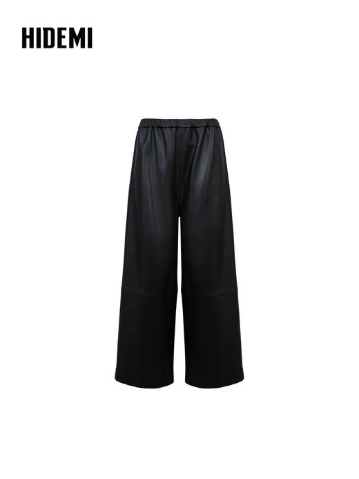 HIDEMI 进口西班牙小羊皮松紧腰阔腿裤九分皮裤 商品图8