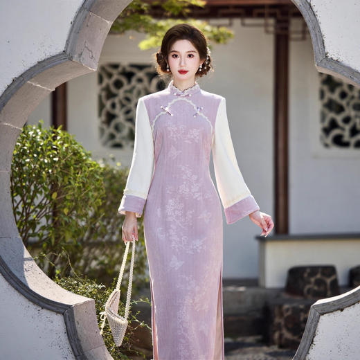 时尚改良年轻少女款针织长袖旗袍新款日常可穿倒大袖旗袍SYK211115 商品图2