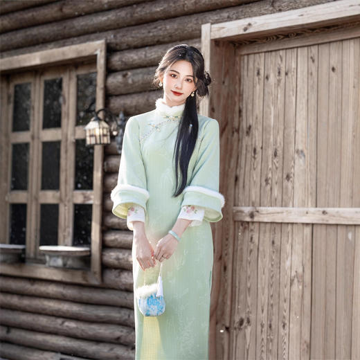 GX针织提花长款双袖倒大袖旗袍2025秋冬新款时尚改良新中式日常旗袍 商品图0