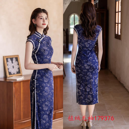 GX港风植绒无袖旗袍2025初秋新款时尚改良新中式年轻少女修身旗袍裙 商品图1