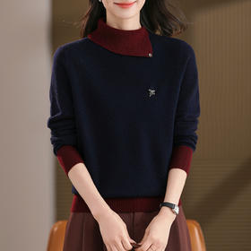 13-68812025年秋冬新款100纯羊毛衫女撞色半高领针织衫气质显瘦打底毛衣