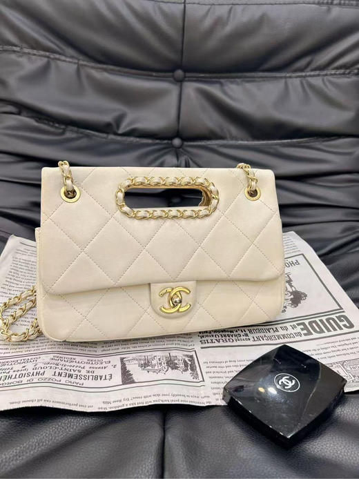 CHANEL 2020 春夏限定 CF 羊皮 白色镂空 手提翻盖包 商品图0