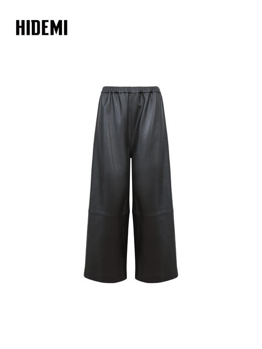 HIDEMI 进口西班牙小羊皮松紧腰阔腿裤九分皮裤 商品图9