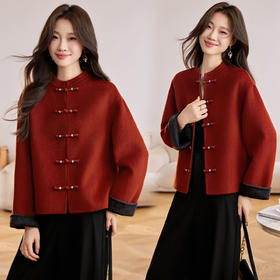 新中式国风复古盘扣毛呢外套，时尚显瘦红色双面羊毛大衣HR-ZYQ25280