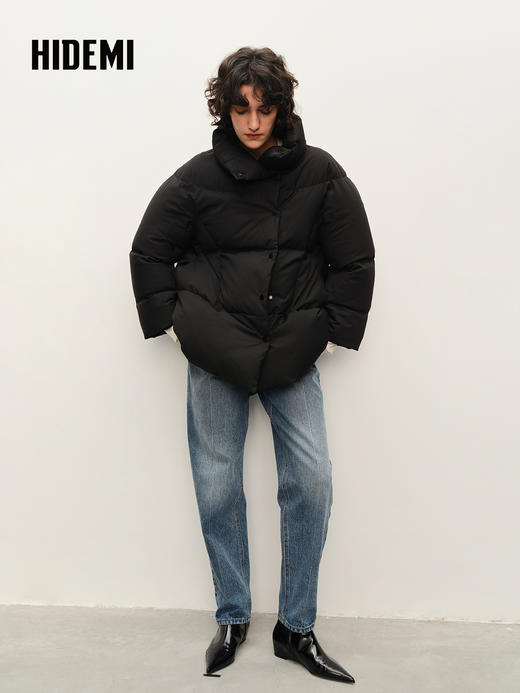 HIDEMI 超保暖白鸭绒两件套收纳背包配套加厚款羽绒大衣 白色/黑色 商品图2