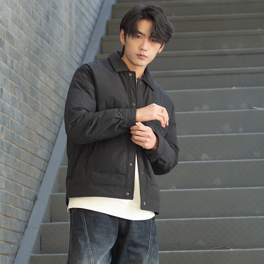 DRONKOO 2025 翻领前襟口袋钉扣基础款短款中厚羽绒服 商品图2