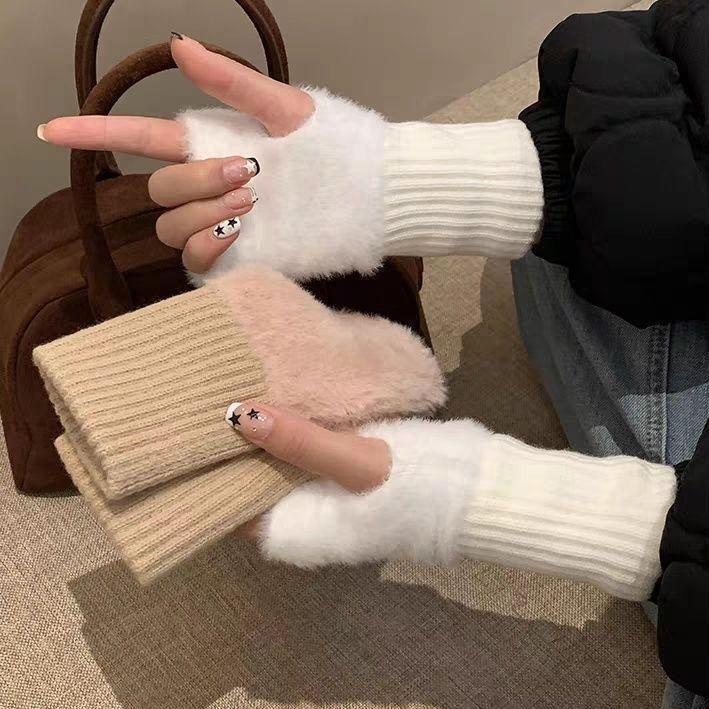 到手4副【毛绒保暖手套】降温必备！毛茸茸触感超暖和~