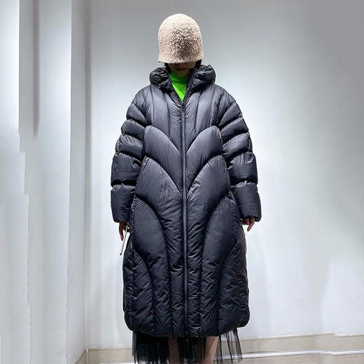 丁摩 大码秋冬新款江南同款加厚90白鸭绒外套连帽羽绒服女加长款外套潮5ZF-10273 商品图0