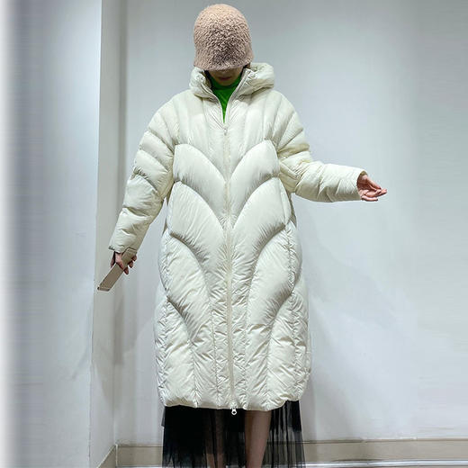 丁摩 大码秋冬新款江南同款加厚90白鸭绒外套连帽羽绒服女加长款外套潮5ZF-10273 商品图1