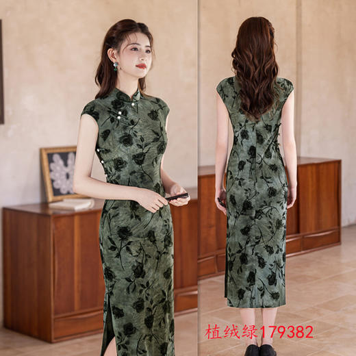 GX港风植绒无袖旗袍2025初秋新款时尚改良新中式年轻少女修身旗袍裙 商品图2