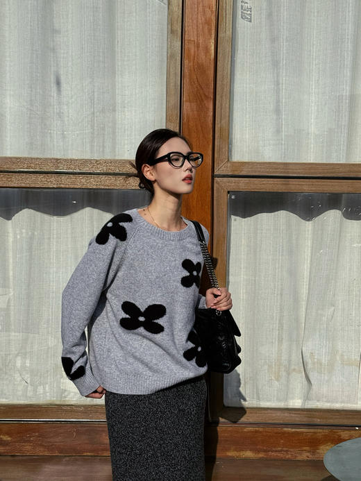 【山花烂漫】噢蜜ooomeooo四叶草提花羊绒套头衫 商品图2