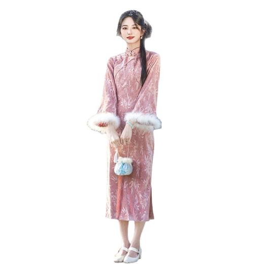 GX针织绒超柔长款倒大袖旗袍2025秋冬新款时尚改良新中式日常旗袍裙 商品图4