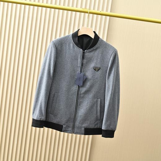 三角标秋冬新款男士棒球领羊毛呢休闲夹克外套 商品图2
