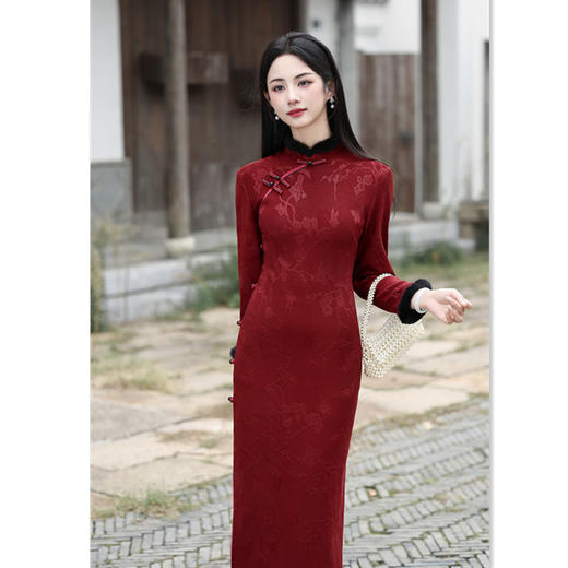 针织绒提花超柔长款婚宴旗袍新款复古国风改良新中式旗袍SYK299475 商品图0