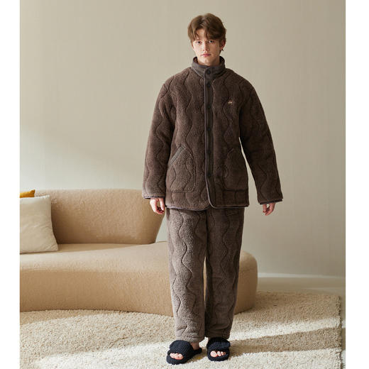 芬腾情侣睡衣冬季三层加厚夹棉珊瑚绒套装男女士抗静电保暖家居服 商品图4