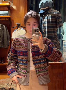 1027-2 亲戚工厂 一手渠道货 小马 费尔岛提花 复古针织开衫