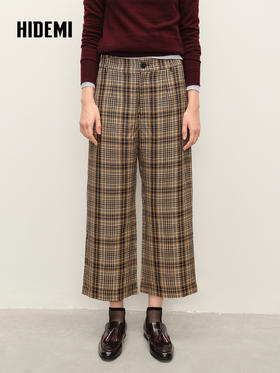 HIDEMI色织格纹九分裤复古格子日常气质直筒休闲裤宽松阔腿裤
