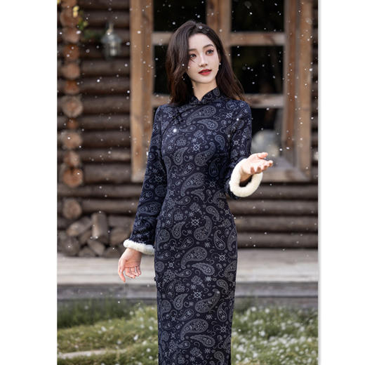 GX针织超柔高级感少女款长袖旗袍2025秋冬新款时尚改良年轻日常旗袍 商品图2