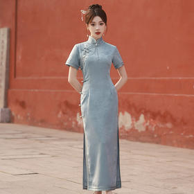 SC19522 国风中式长款改良旗袍2025新款年轻款女民国复古修身短袖平时可穿