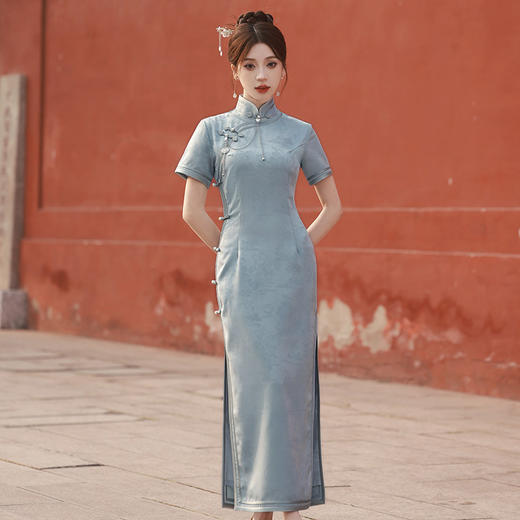 SC19522 国风中式长款改良旗袍2025新款年轻款女民国复古修身短袖平时可穿 商品图0