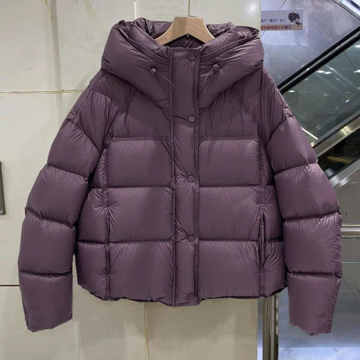 丁摩 大码泡芙羽绒服女冬季短款连帽宽松面包服加厚90白鸭绒保暖外套5ZF-03 商品图2