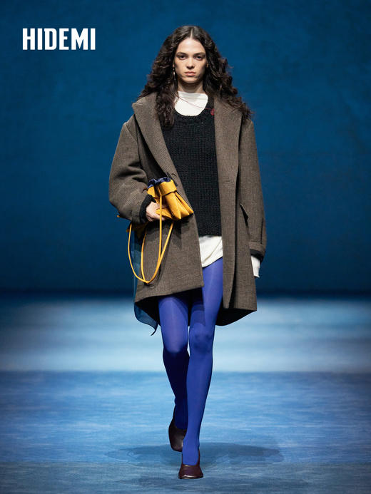HIDEMI 大秀款进口羊毛色织格纹廓形宽肩口袋加厚西装大衣毛呢外套 商品图0