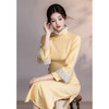 LSB 4158黄色旗袍长袖加绒国风新中式连衣裙 商品缩略图1