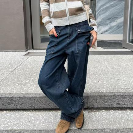 ROMI STUDIO“丹宁牛仔”复古棉质工装褶皱立体牛仔裤  RWCAXU6126 商品图0