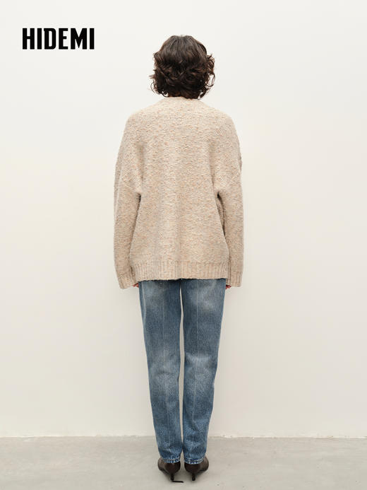HIDEMI 美利奴羊毛加厚款夹花廓形极简宽松圆领大毛衣 商品图3