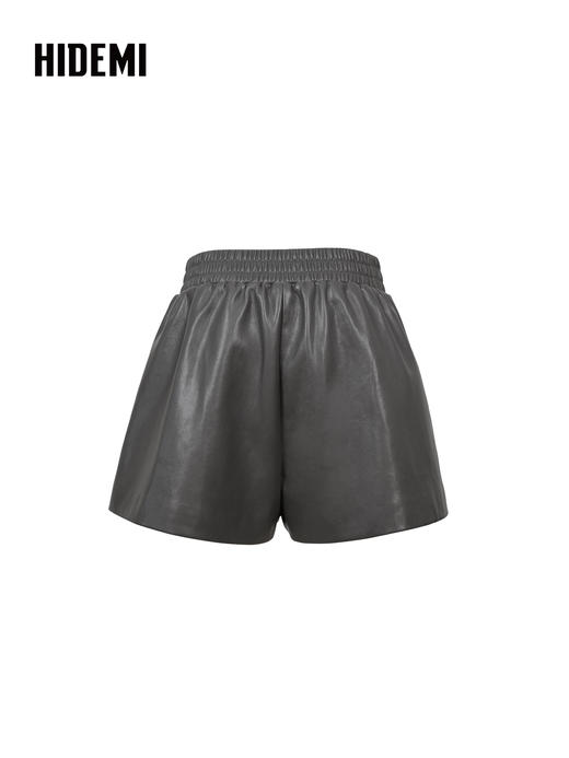 HIDEMI 甄选环保蛋白皮超显瘦松紧腰百搭神裤短裤皮裤  黑色/灰色 商品图4