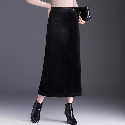 QYM 2567-Y加厚半身裙高腰直筒裙厚款中长款包臀裙开衩 商品图0