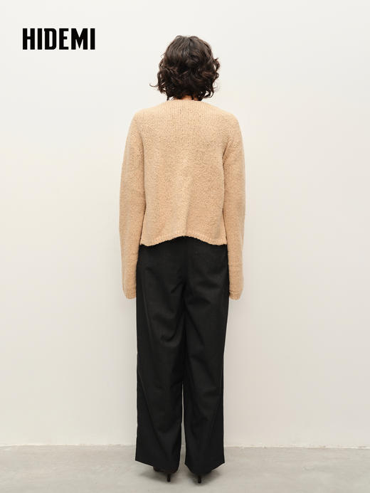 HIDEMI 粗针羊驼毛慵懒系开衫 灰雾紫/米驼色 商品图4