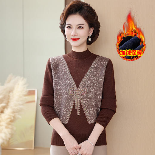 中老年加绒加厚打底衫中年妇女内搭保暖上衣妈妈装冬装一体绒毛衣 商品图0